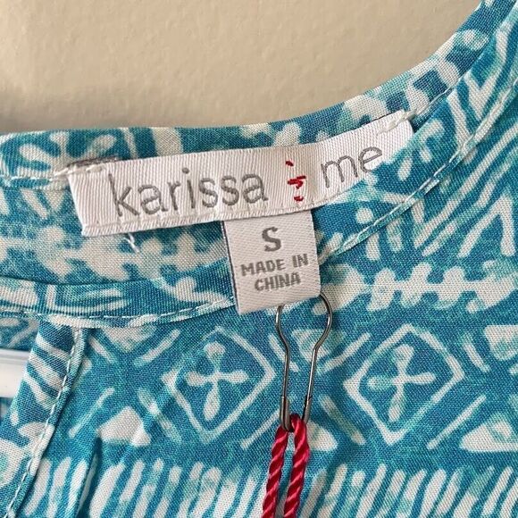 Karissa and Me Flare Sleeve Top Womens Small Teal Blue Aztec Print NEW - Picture 9 of 11